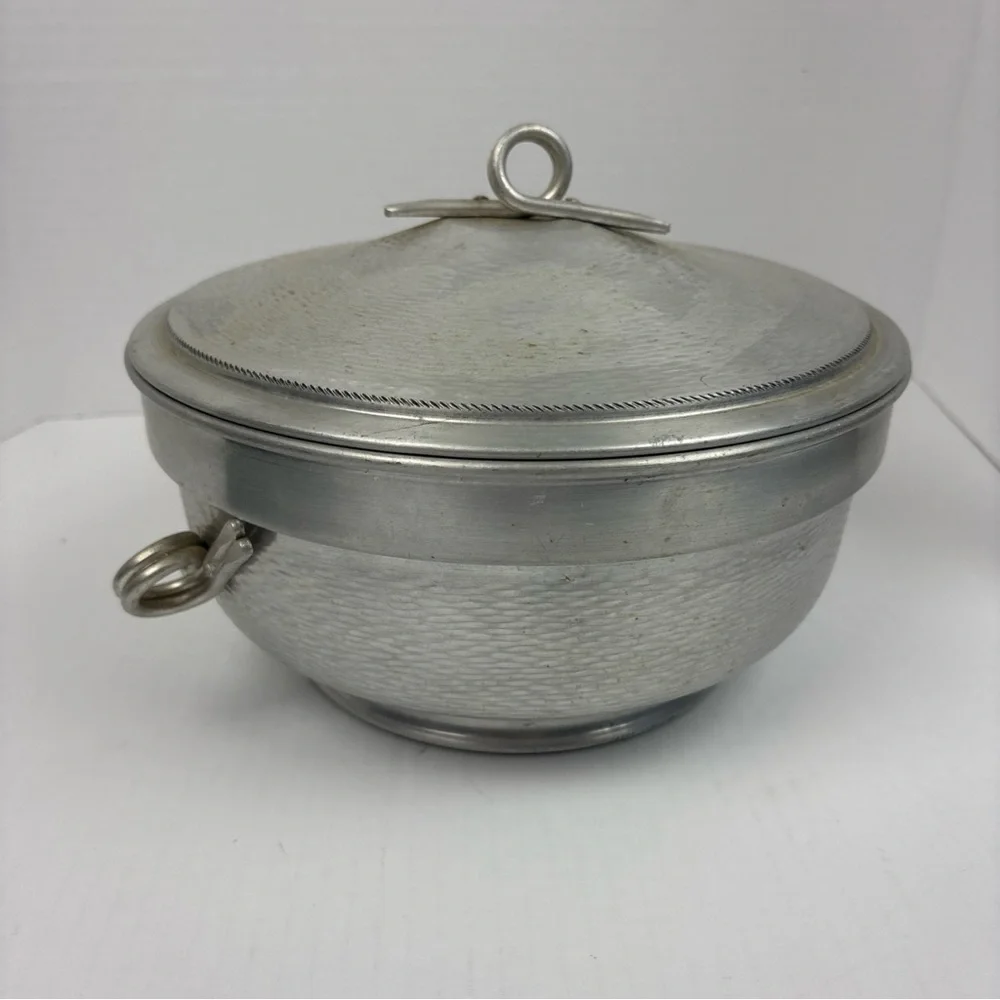Vintage Made In Italy Hammered Ice Bucket Double Walled Insulated Looped Handle